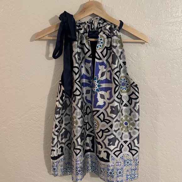 Hale Bob Silk Blue Ribbon Tie Halter Blouse - Picture 1 of 10